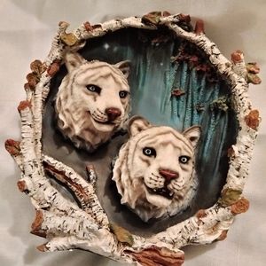 Classic Wildlife Collection 3D Double White Tigers In Woods Setting Shelf Sitter